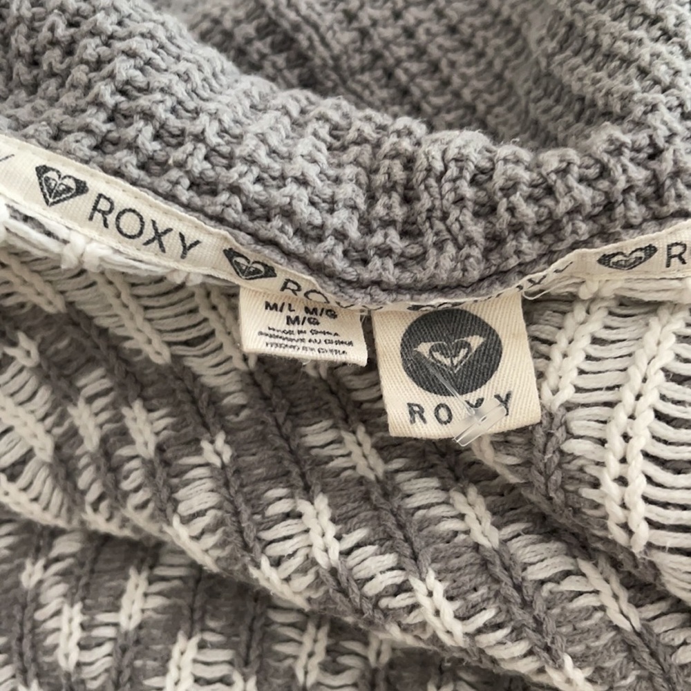 Roxy Gray White Orange Pattern Open Cardigan - image 4